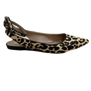 Audrey Brooke Tan and Black Faux Fur Leopard Print Sling Back Flats